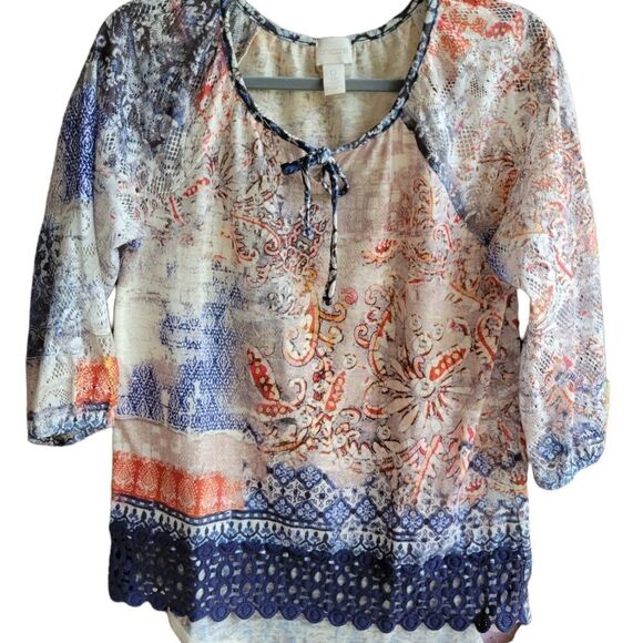 Chico's Crochet Hem Boho Knit Top - Picture 2 of 8